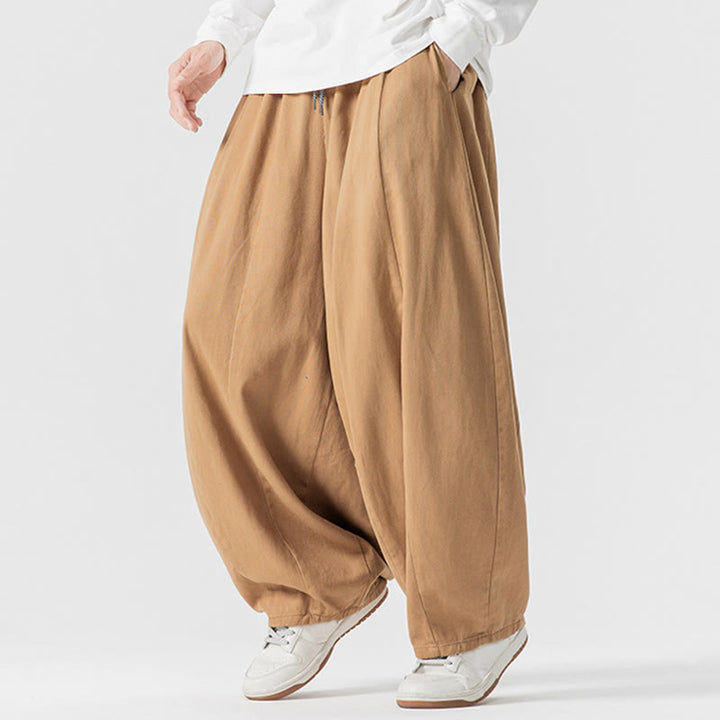 Buddha Stones秋冬 無地 コットン 伸縮性ウエスト メンズ ハーレムパンツ ポケット付き - image 14