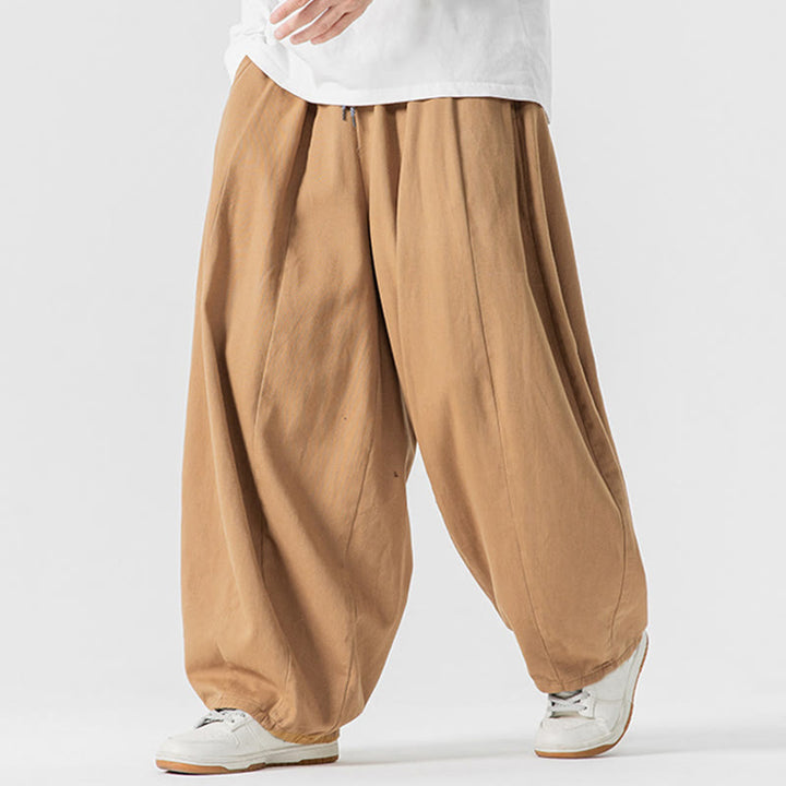 Buddha Stones秋冬 無地 コットン 伸縮性ウエスト メンズ ハーレムパンツ ポケット付き - image 8