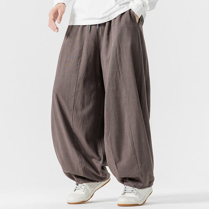 Buddha Stones秋冬 無地 コットン 伸縮性ウエスト メンズ ハーレムパンツ ポケット付き - image 23