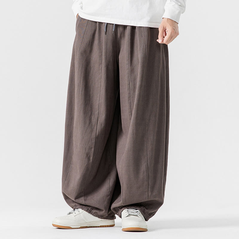 Buddha Stones秋冬 無地 コットン 伸縮性ウエスト メンズ ハーレムパンツ ポケット付き - image 22
