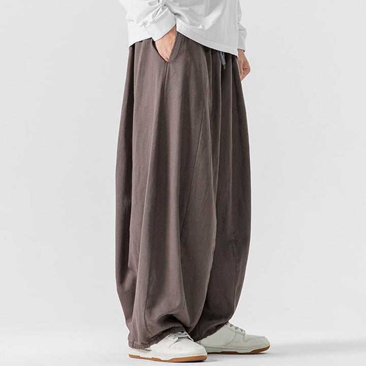 Buddha Stones秋冬 無地 コットン 伸縮性ウエスト メンズ ハーレムパンツ ポケット付き - image 19