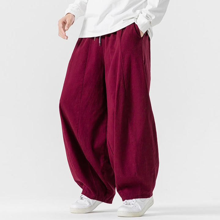 Buddha Stones秋冬 無地 コットン 伸縮性ウエスト メンズ ハーレムパンツ ポケット付き - image 28