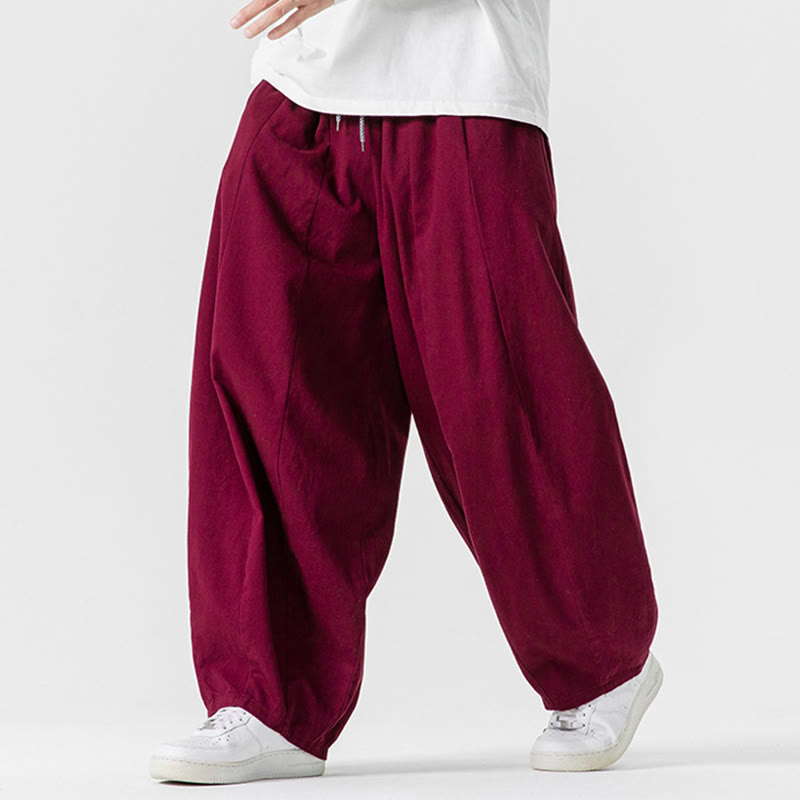 Buddha Stones秋冬 無地 コットン 伸縮性ウエスト メンズ ハーレムパンツ ポケット付き - image 26