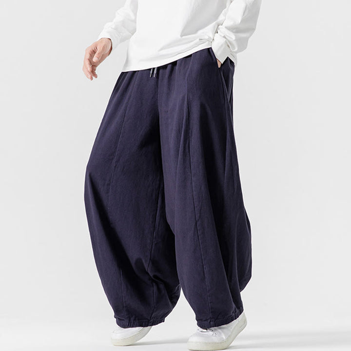 Buddha Stones秋冬 無地 コットン 伸縮性ウエスト メンズ ハーレムパンツ ポケット付き - image 38