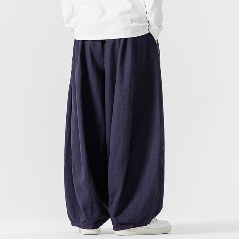Buddha Stones秋冬 無地 コットン 伸縮性ウエスト メンズ ハーレムパンツ ポケット付き - image 34
