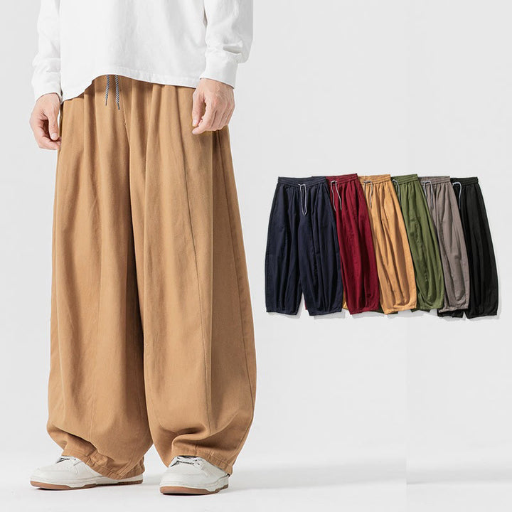 Buddha Stones秋冬 無地 コットン 伸縮性ウエスト メンズ ハーレムパンツ ポケット付き - image 15
