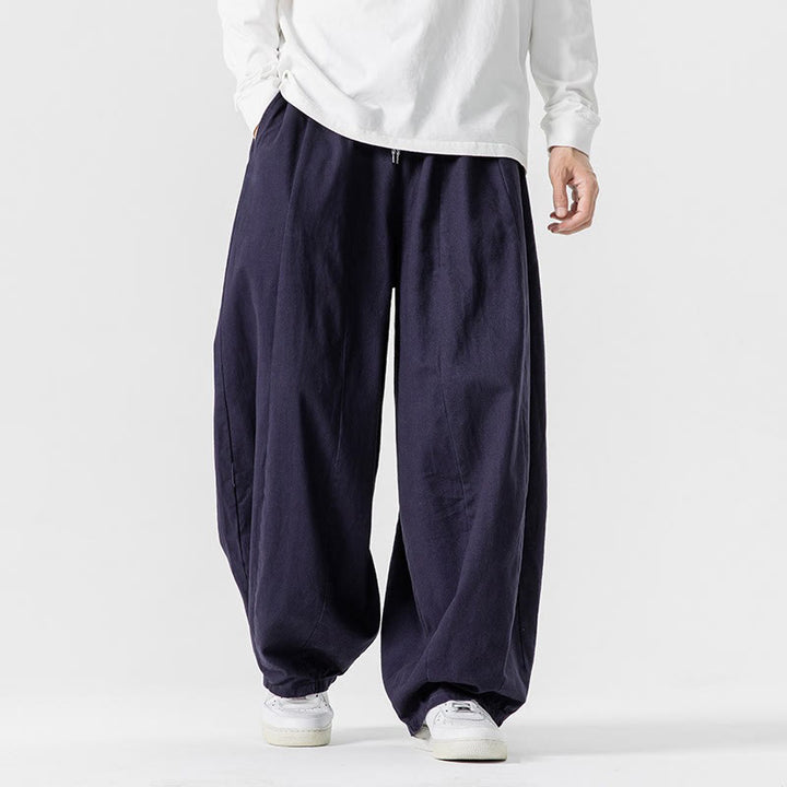 Buddha Stones秋冬 無地 コットン 伸縮性ウエスト メンズ ハーレムパンツ ポケット付き - image 32
