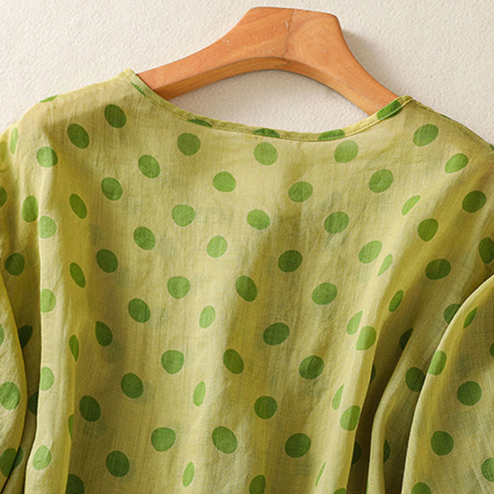 Buddha Stones秋 ラウンドネック 水玉 長袖 レディース ポリエステル シャツ  - image 14