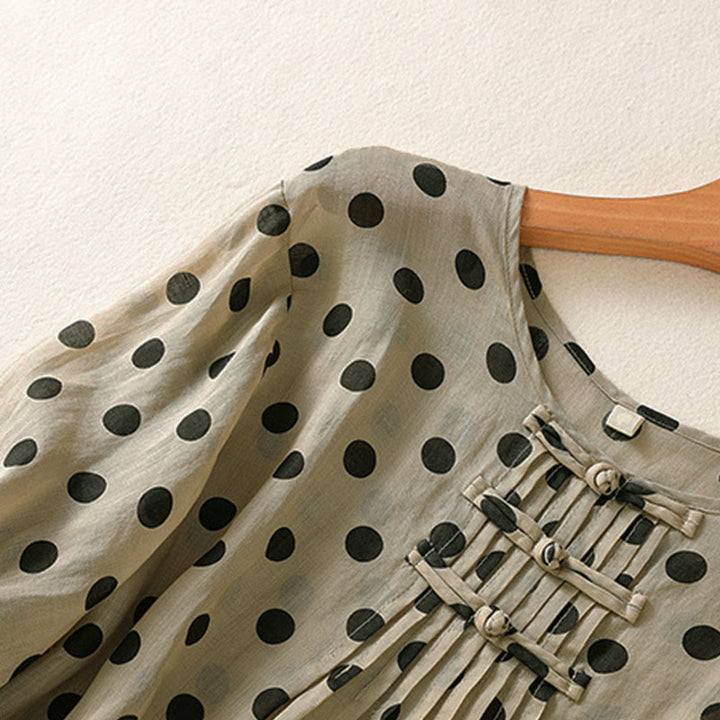 Buddha Stones秋 ラウンドネック 水玉 長袖 レディース ポリエステル シャツ  - image 21