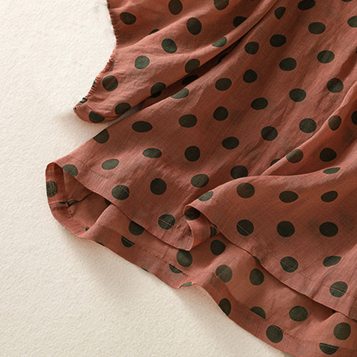 Buddha Stones秋 ラウンドネック 水玉 長袖 レディース ポリエステル シャツ  - image 5