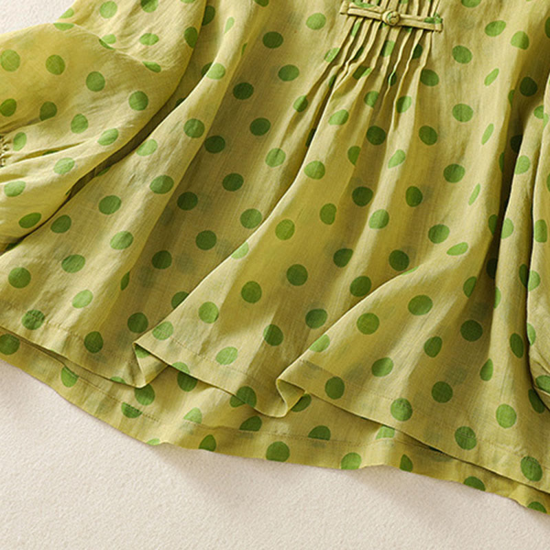 Buddha Stones秋 ラウンドネック 水玉 長袖 レディース ポリエステル シャツ  - image 11