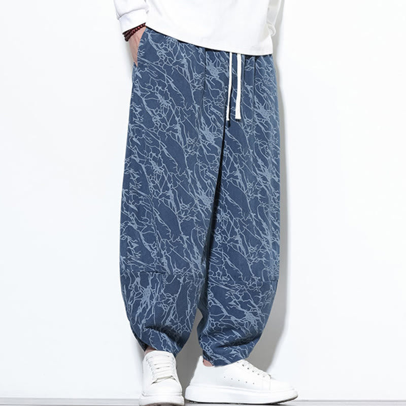 Buddha Stones秋 テクスチャードラインプリント コットン 伸縮性ウエスト アンクル丈 メンズ ハーレムパンツ ポケット付き - image 2