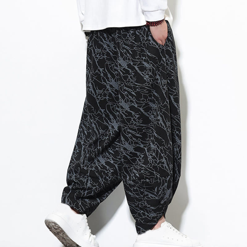 Buddha Stones秋 テクスチャードラインプリント コットン 伸縮性ウエスト アンクル丈 メンズ ハーレムパンツ ポケット付き - image 11