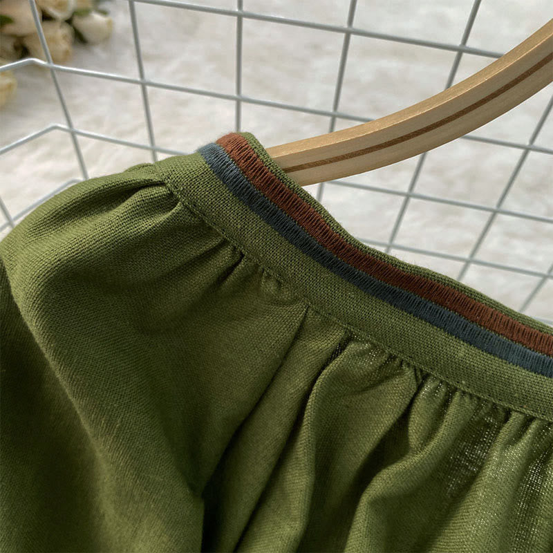 Buddha Stonesカジュアル刺繍花葉柄レディースコットンリネンラウンドネックTシャツ  - image 9