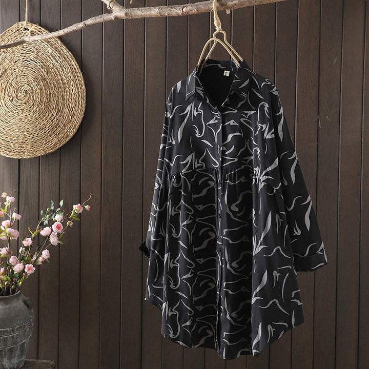 Buddha Stones春秋 スタンドカラー ラインパターン 長袖 レディースシャツ  - 黒 - US14、 UK/AU18、 EU46 (4XL) - image 16