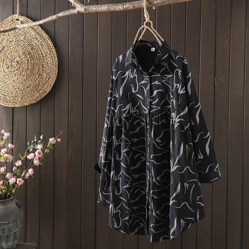 Buddha Stones春秋 スタンドカラー ラインパターン 長袖 レディースシャツ  - 黒 - US14、 UK/AU18、 EU46 (4XL) - image 16