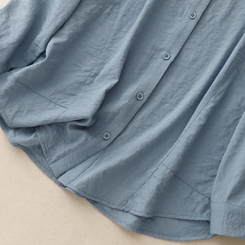 Buddha Stones春秋 スタンドカラー 無地 長袖 レディース コットン ポリエステル シャツ  - image 2