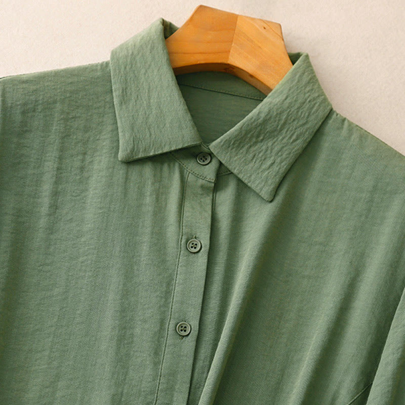 Buddha Stones春秋 スタンドカラー 無地 長袖 レディース コットン ポリエステル シャツ  - image 7