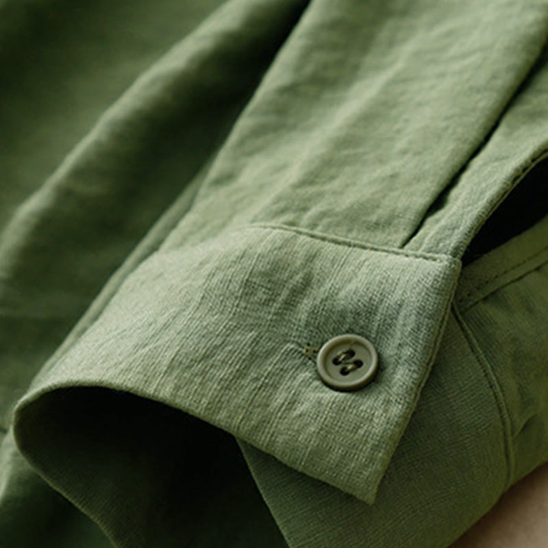 Buddha Stones春秋 スタンドカラー 無地 長袖 レディース コットン ポリエステル シャツ  - image 10