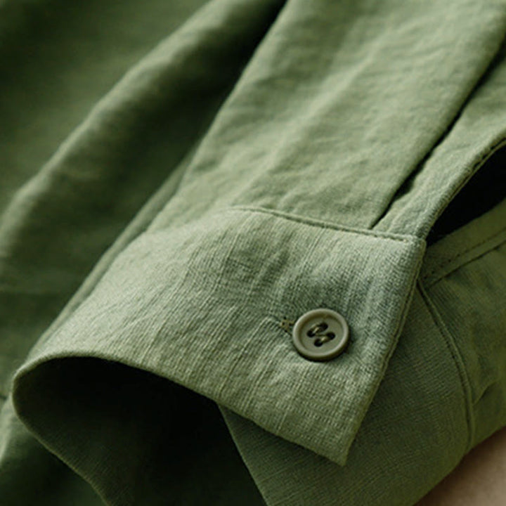 Buddha Stones春秋 スタンドカラー 無地 長袖 レディース コットン ポリエステル シャツ  - image 10