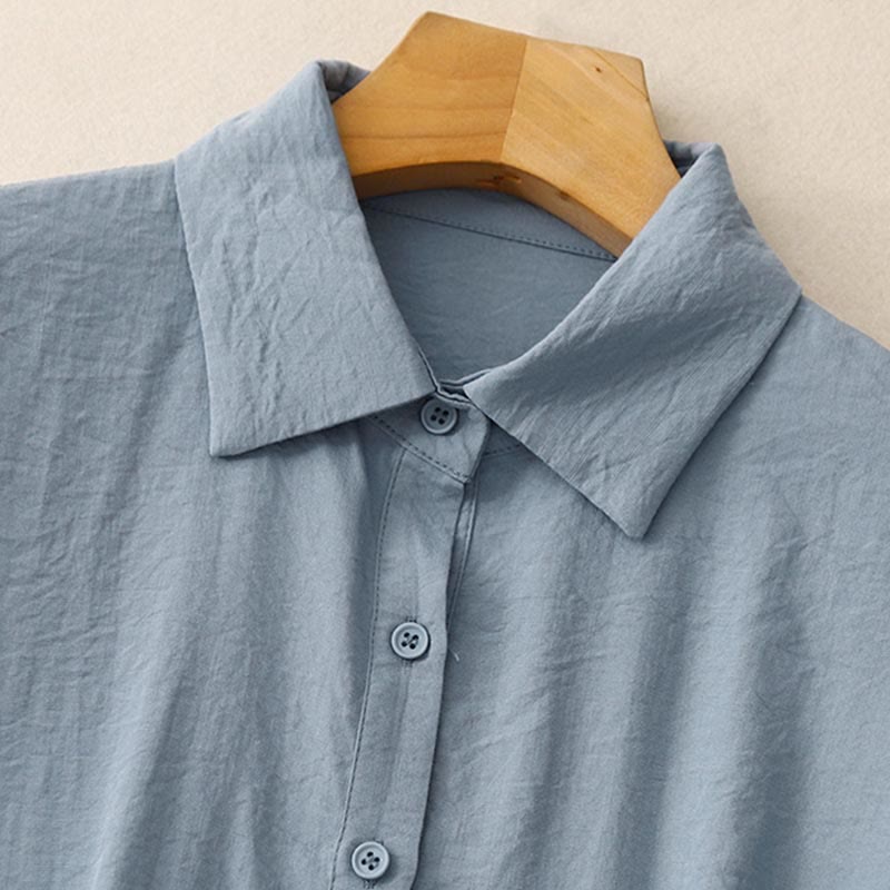 Buddha Stones春秋 スタンドカラー 無地 長袖 レディース コットン ポリエステル シャツ  - image 1