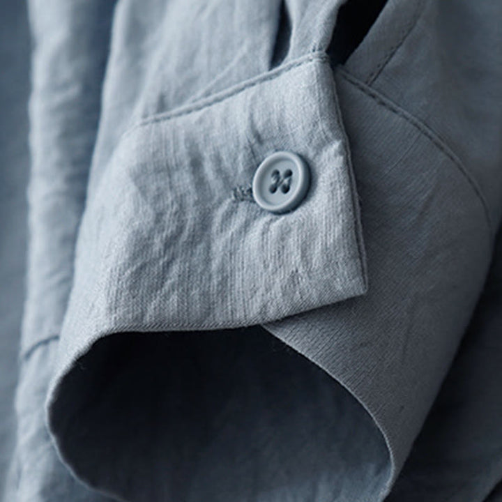 Buddha Stones春秋 スタンドカラー 無地 長袖 レディース コットン ポリエステル シャツ  - image 3