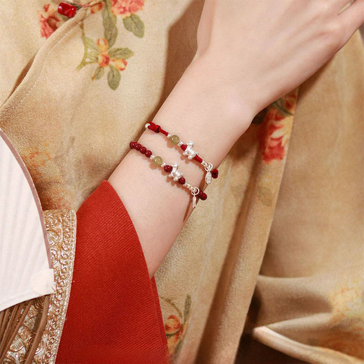 Buddha Stones午年 辰砂 和田翡翠 999スターリングシルバー赤紐コンセントレーションブレスレット - image 17