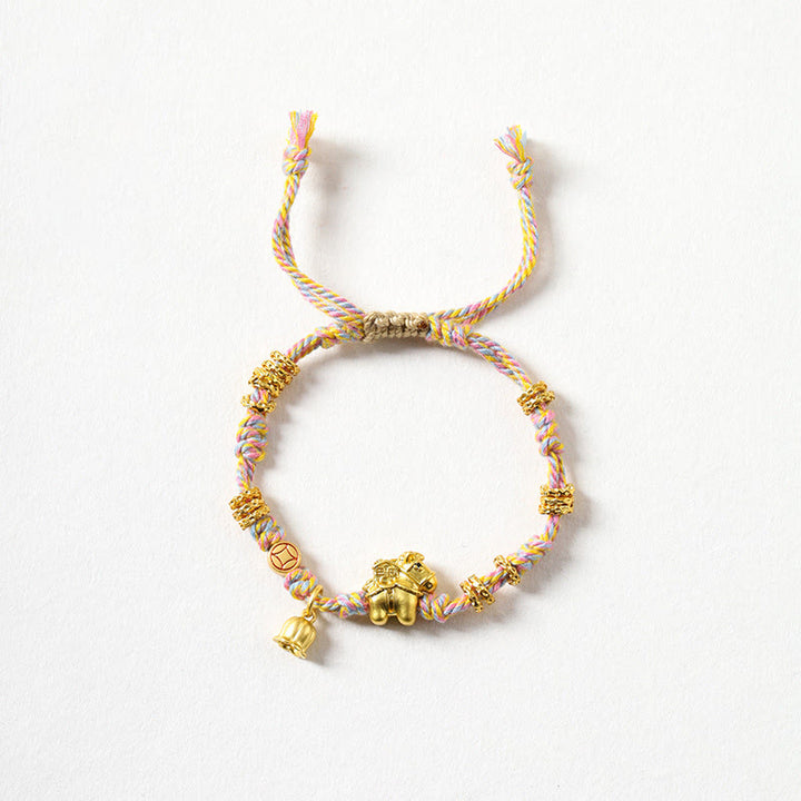 Buddha Stones午年 銅製 富 チベット 編み込み ロープ ブレスレット - ゴールデンホース（手首周り14～15cm） - image 0