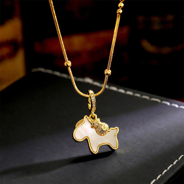 Buddha Stones午年用 銅製 幸運のネックレスペンダント - 銅の馬 - image 0