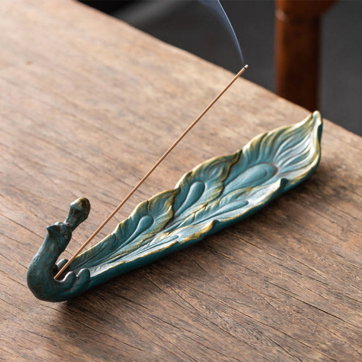 Buddha Stones孔雀型幸運繁栄家の装飾 香炉 - ブルーピーコック（24.7×6.5×5.5cm） - image 1