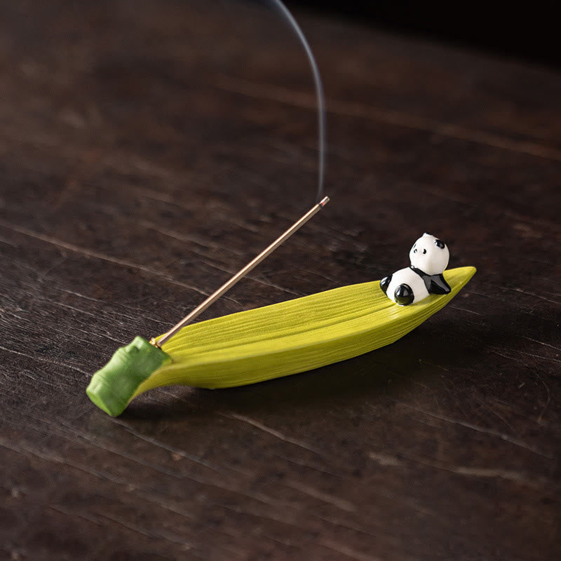 Buddha Stonesパンダホームデコレーション香炉 - パンダの竹の葉（15.4×3.7×2.8cm） - image 2