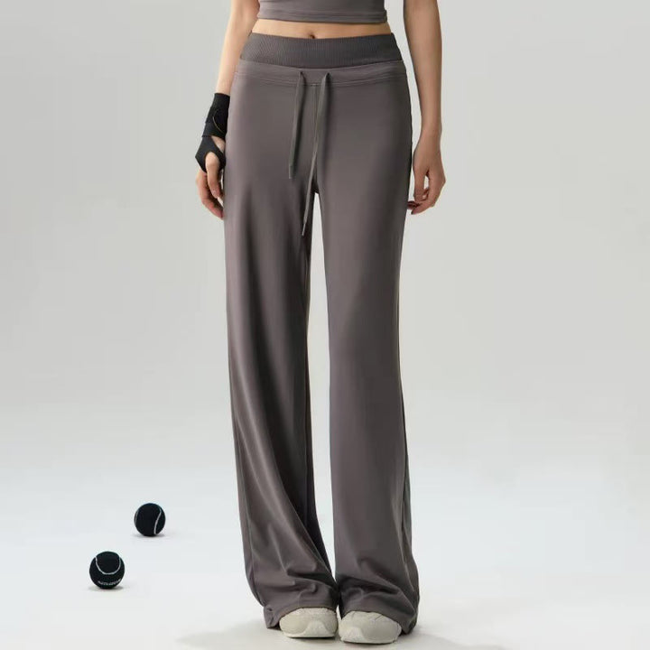 Buddha Stonesカジュアル ドローストリング ヨガ スポーツ ジム 伸縮性ウエスト レディース ワイドレッグパンツ - image 1