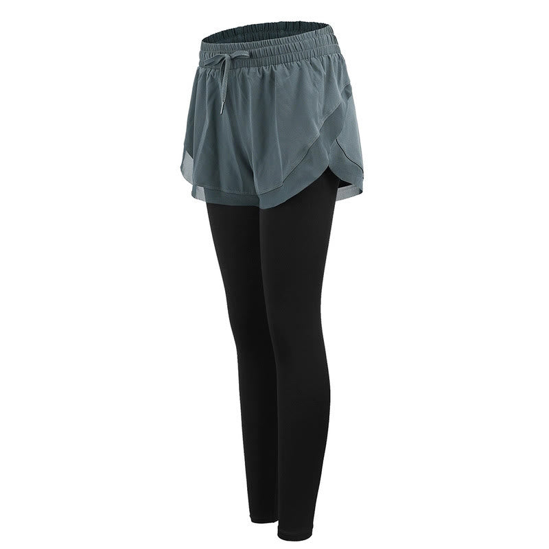 Buddha Stones 2 in 1 スポーツタイツ アウトドア フィットネス レディース レギンス ヨガパンツ - キャデットブルー - US12、 UK/AU16、 EU44 (XL) - image 5