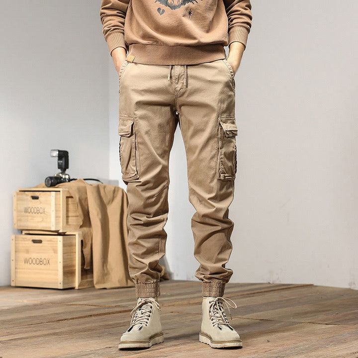 Buddha Stones夏用コットン 伸縮性のある袖口 テーパード メンズパンツ ポケット付き - 小麦 - US/UK/AU48、 EU58 (6XL) - image 0