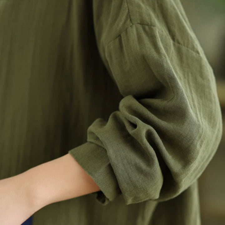 Buddha Stonesの秋の刺繍、人物と犬の模様、ラウンドネックボタン、レディース長袖シャツ - image 29