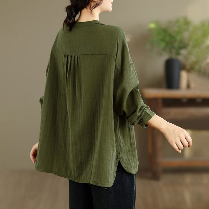 Buddha Stonesの秋の刺繍、人物と犬の模様、ラウンドネックボタン、レディース長袖シャツ - image 27