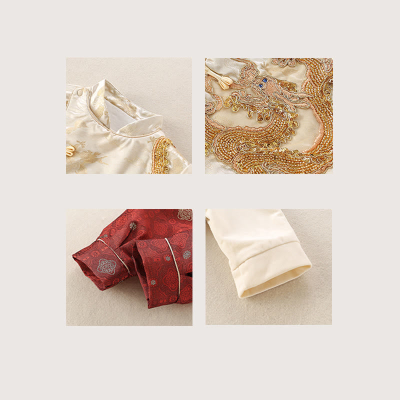 Buddha Stones 2点セット 冬 かわいい ドラゴン デザイン 男の子 コットン 長袖 タンスーツ 伸縮性ウエスト パンツ 衣装セット - image 5