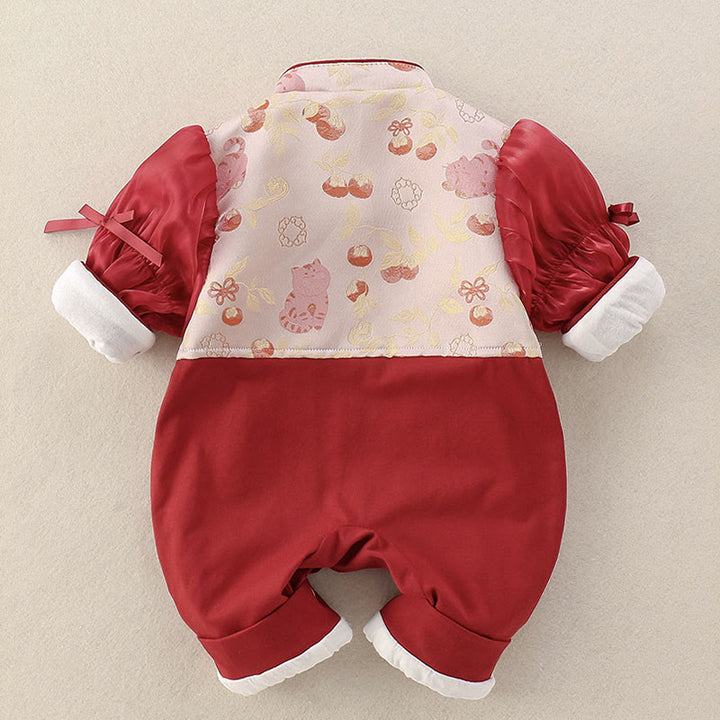 Buddha Stones、春の猫、柿のデザイン、ベビーガールのコットン長袖ワンピースロンパース - image 2