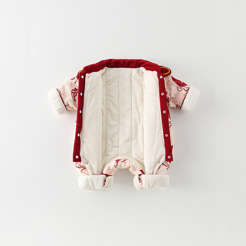 Buddha Stonesと冬の蝶と縁起の良い雲のデザイン 女の子用コットン長袖ワンピースロンパース - image 4