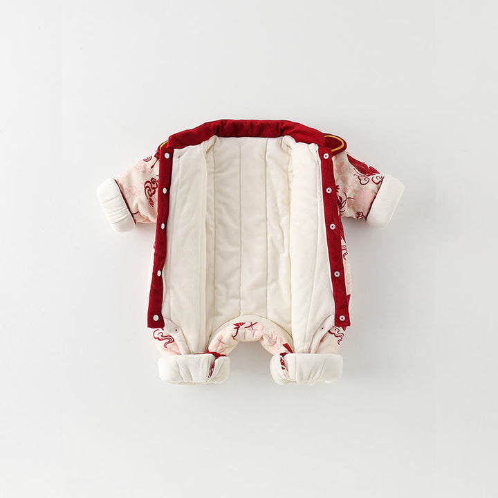 Buddha Stonesと冬の蝶と縁起の良い雲のデザイン 女の子用コットン長袖ワンピースロンパース - image 4