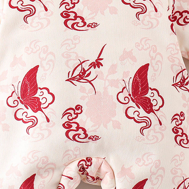 Buddha Stonesと冬の蝶と縁起の良い雲のデザイン 女の子用コットン長袖ワンピースロンパース - image 10