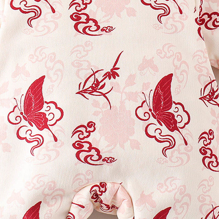 Buddha Stonesと冬の蝶と縁起の良い雲のデザイン 女の子用コットン長袖ワンピースロンパース - image 10