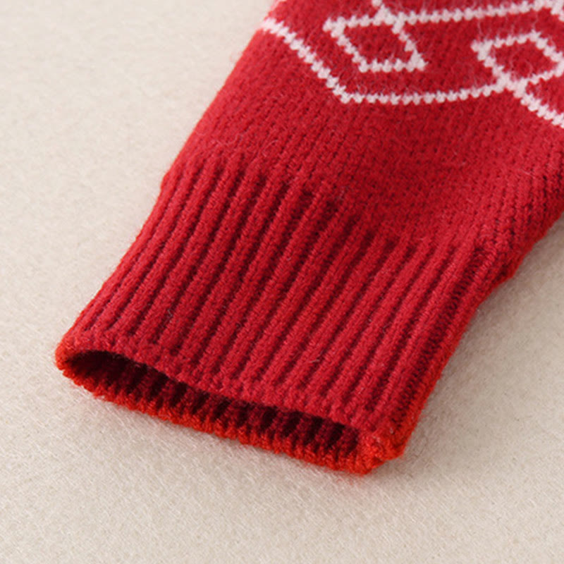 Buddha Stones秋冬 レッド ダイヤモンド柄 ベビーガール 長袖 ニットワンピース ロンパース - image 8