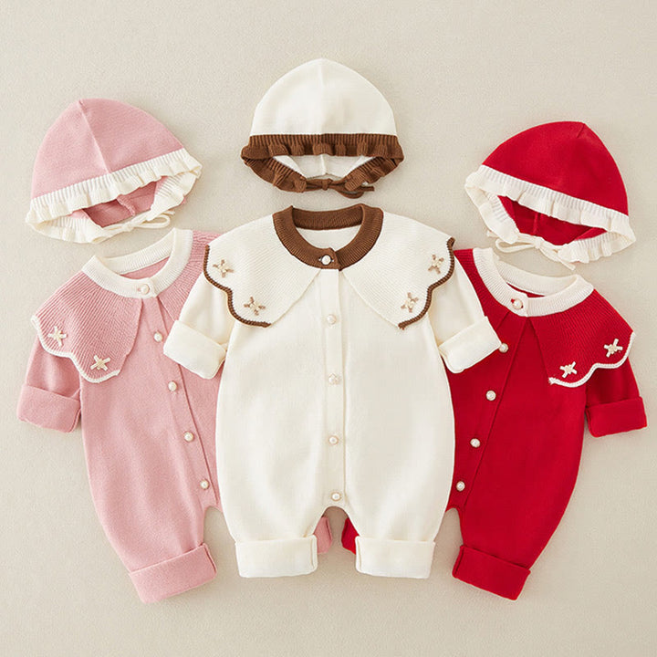 Buddha Stones春秋カラーブロッキング ベビーガールズ 長袖 フード付き ニットワンピース ロンパース - image 1