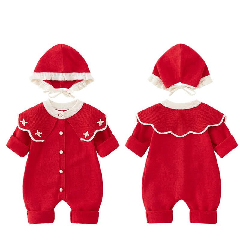 Buddha Stones春秋カラーブロッキング ベビーガールズ 長袖 フード付き ニットワンピース ロンパース - image 3