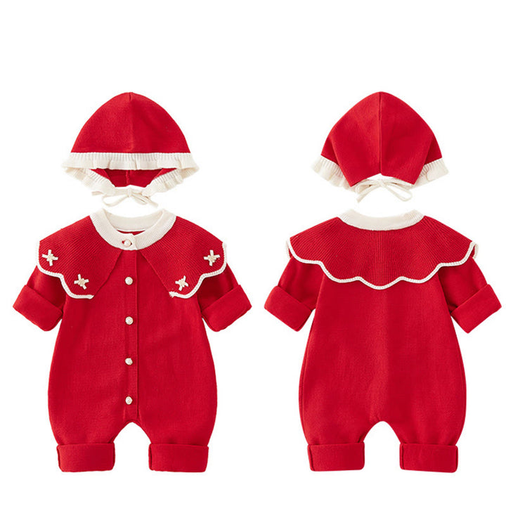 Buddha Stones春秋カラーブロッキング ベビーガールズ 長袖 フード付き ニットワンピース ロンパース - image 3