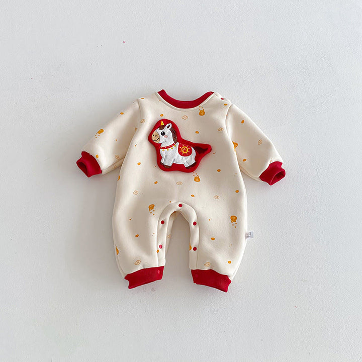 Buddha Stones冬 午年デザイン 女の子 男の子 コットン 長袖 ワンピース ロンパース - ベージュ - 18～24歳 - image 0