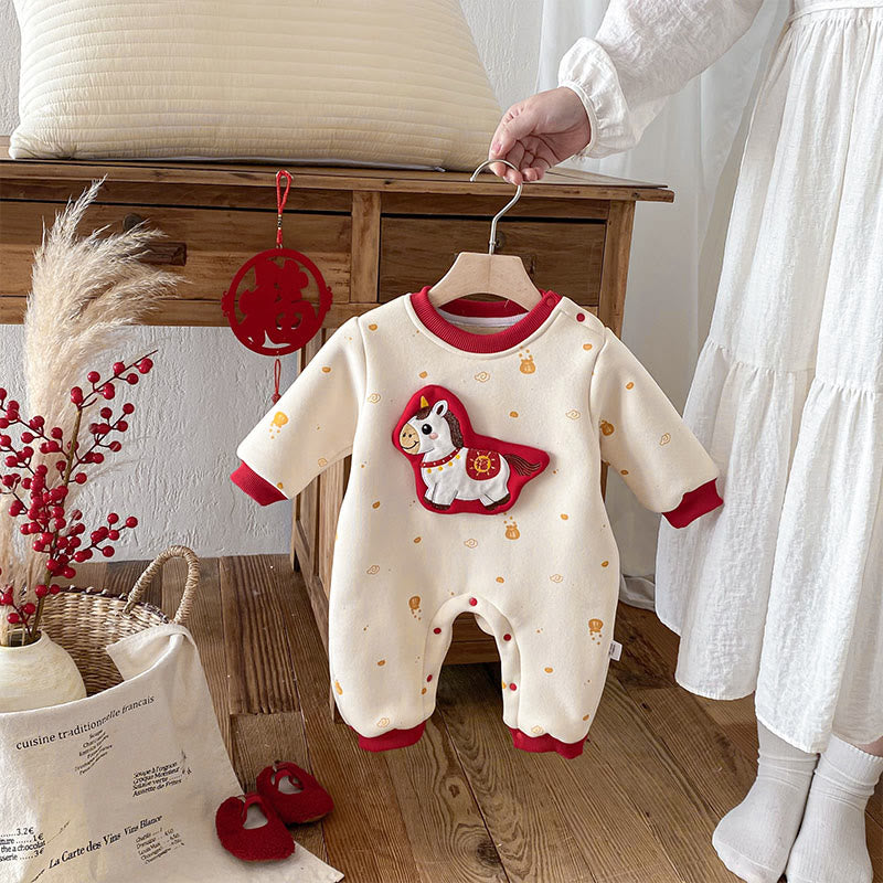 Buddha Stones冬 午年デザイン 女の子 男の子 コットン 長袖 ワンピース ロンパース - image 1