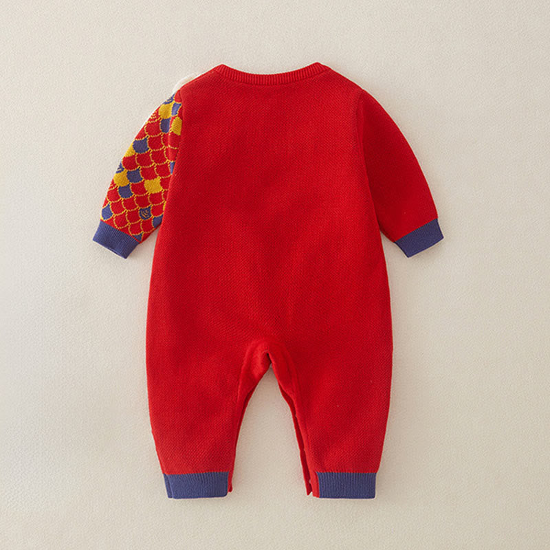 Buddha Stones秋冬 赤龍柄 男の子 女の子 コットン 長袖 ニット ワンピース ロンパース - image 1