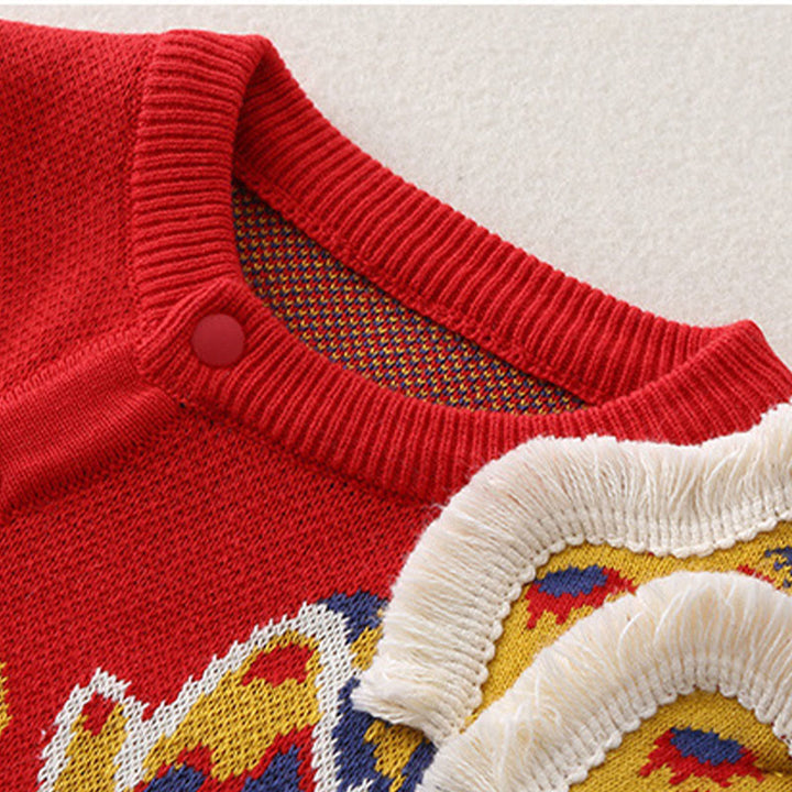 Buddha Stones秋冬 赤龍柄 男の子 女の子 コットン 長袖 ニット ワンピース ロンパース - image 5